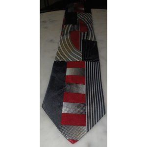 Tie Men's Geometric Abstract Gianno Red Black Silver
